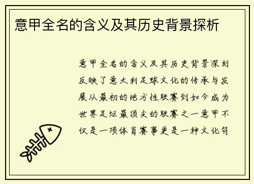 意甲全名的含义及其历史背景探析